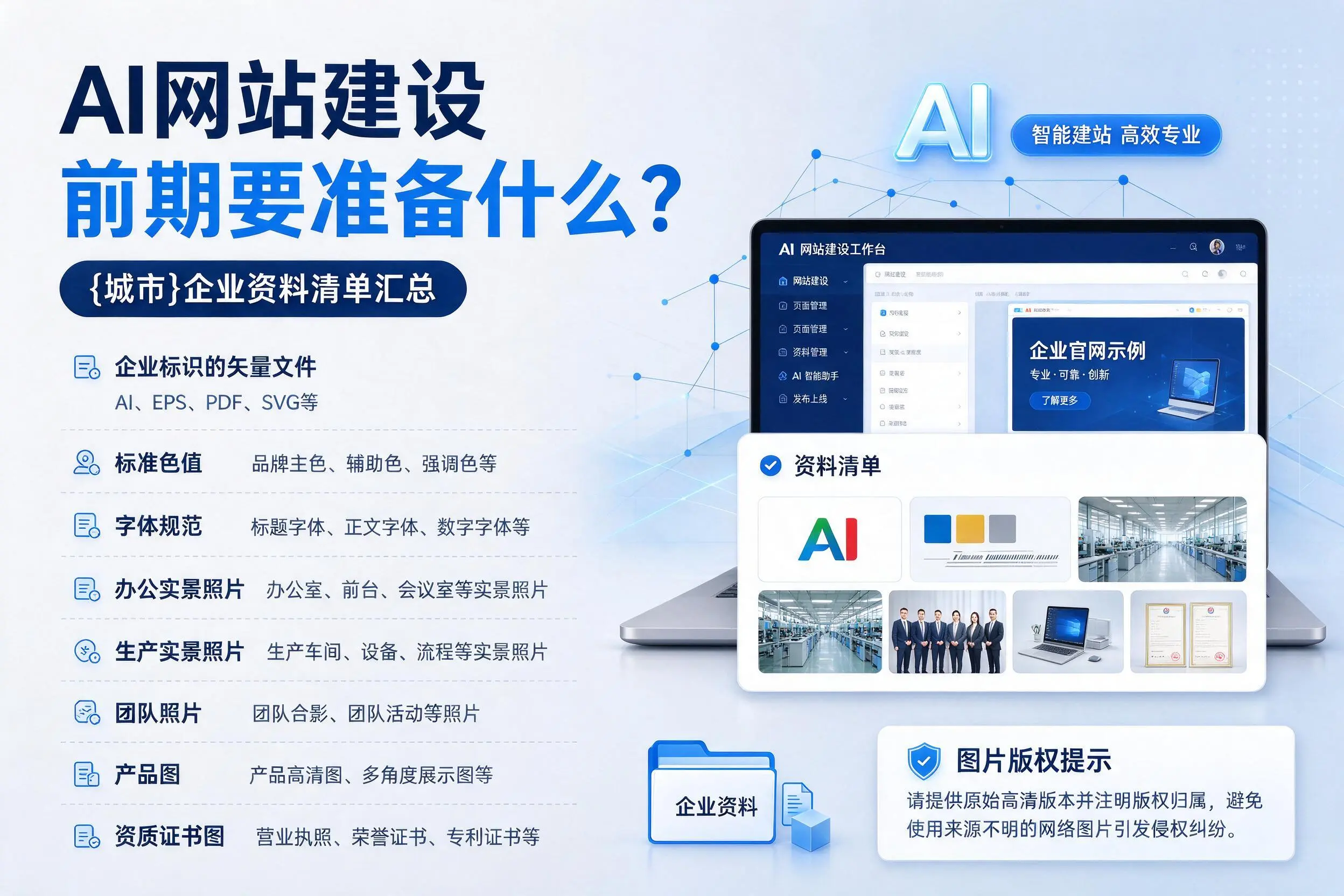 AI网站建设前期要准备什么?张家界企业资料清单汇总