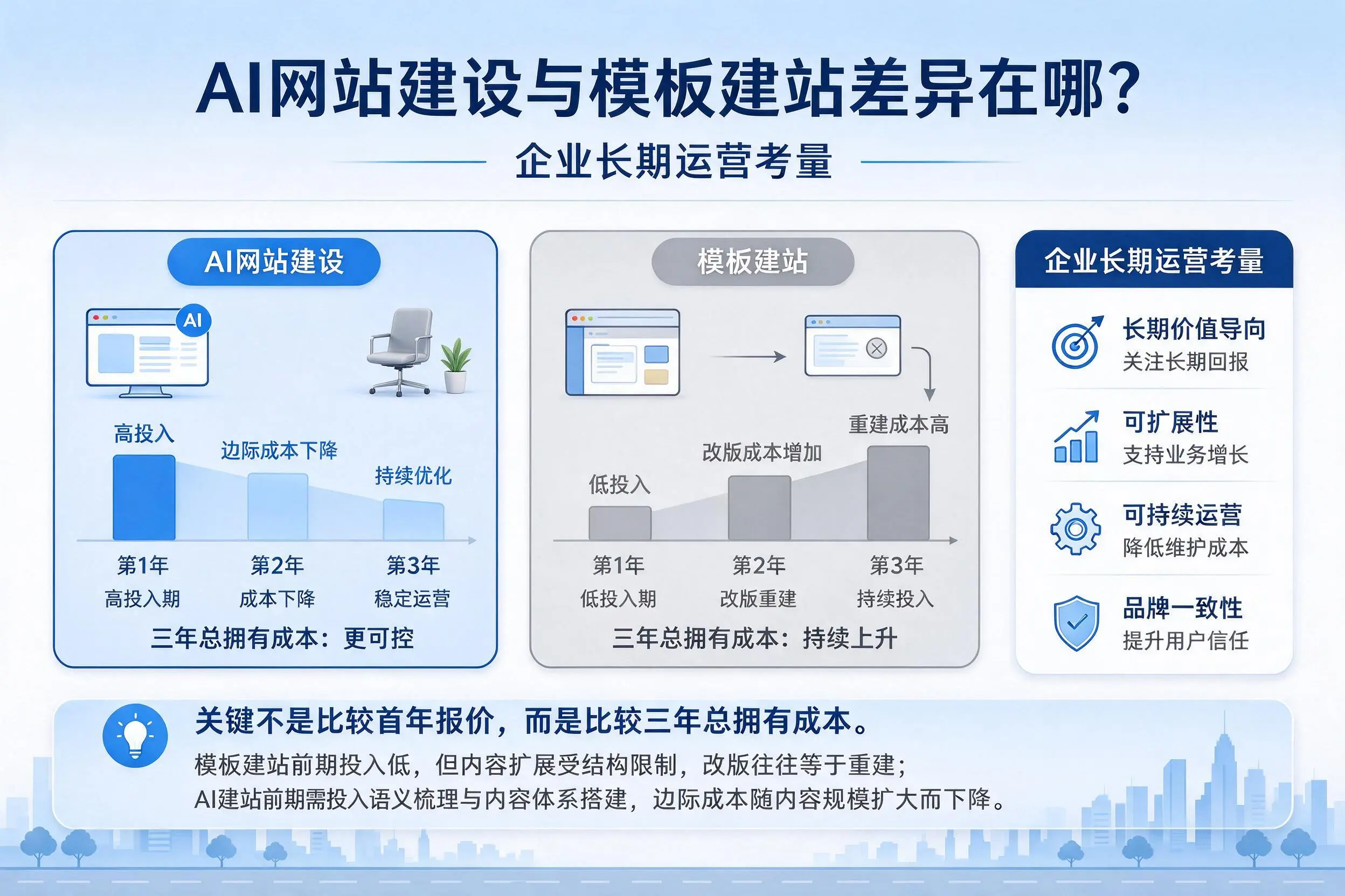 AI网站建设与模板建站差异在哪?张家界企业长期运营考量